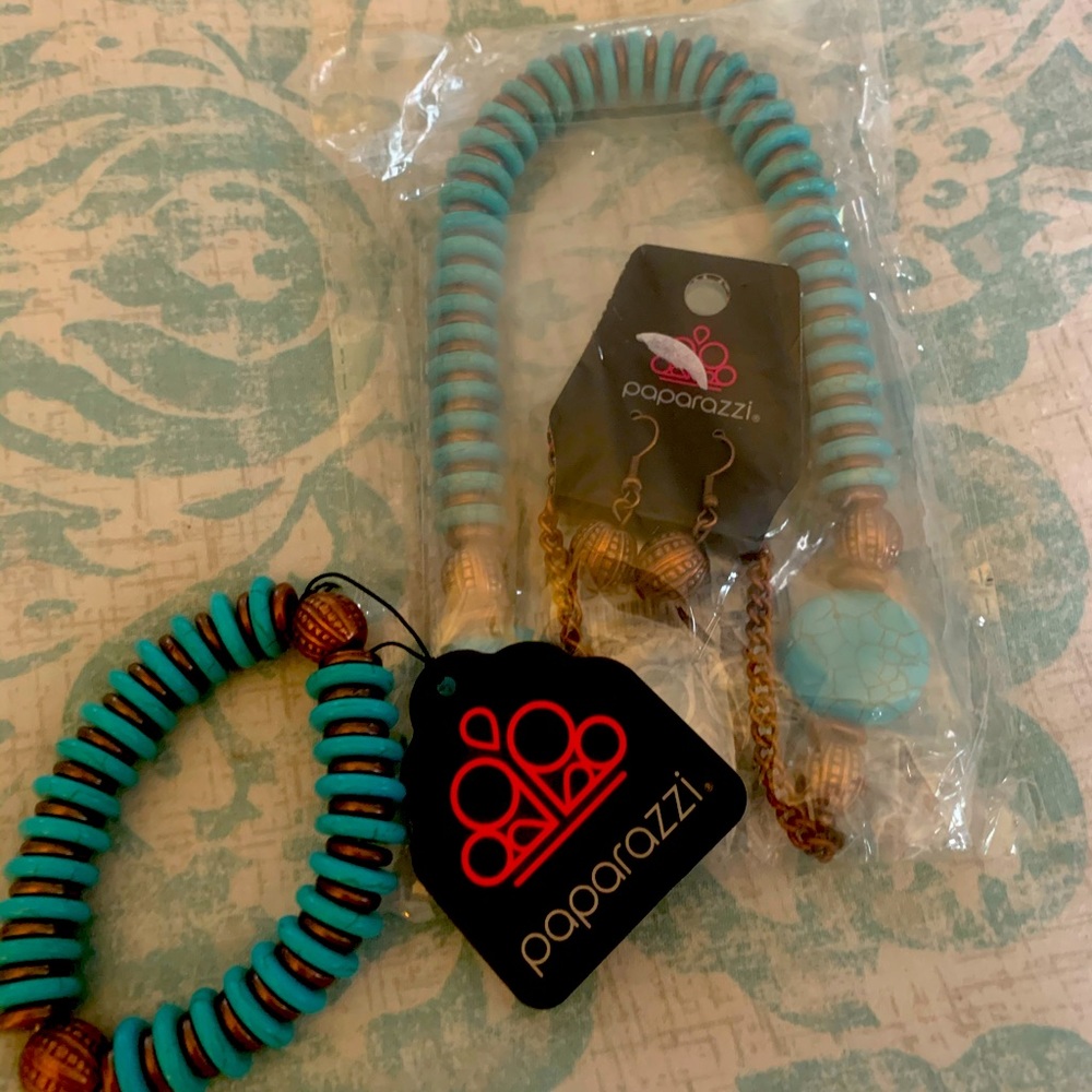 Paparazzi necklace, earrings, and bracelet